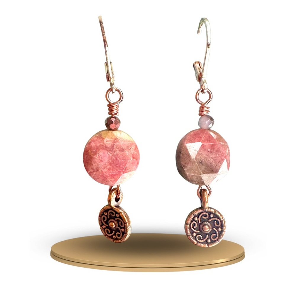 Bohemian Pink Rhodonite Beaded Earrings handmade